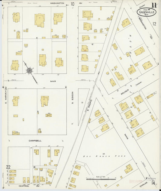 Sanborn Fire Insurance Map from Greenville, Washington County, Mississippi (1911), Sheet #0011 - Historic Sanborn Fire Insurance Map Print, vintage old map wall art, antique decor, genealogy gift, Mississippi Mississippi map
