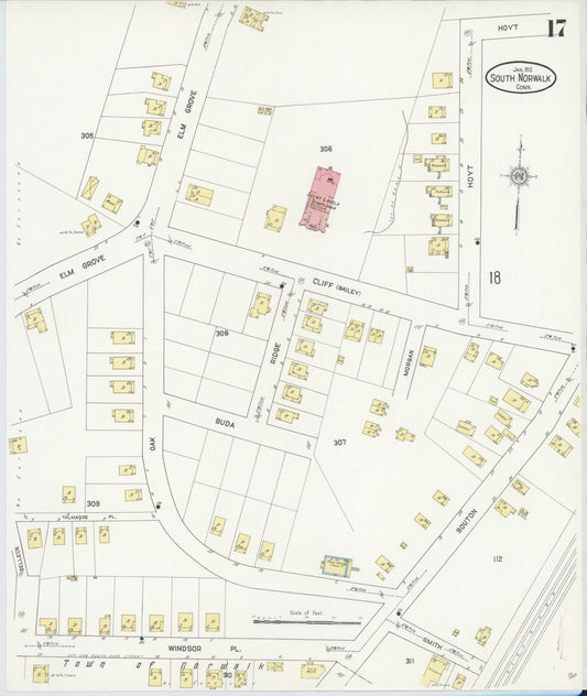 Sanborn Fire Insurance Map from South Norwalk, Fairfield County, Connecticut (1912), Sheet #0017 - Historic Sanborn Fire Insurance Map Print, vintage old map wall art, antique decor, genealogy gift, Connecticut Connecticut map