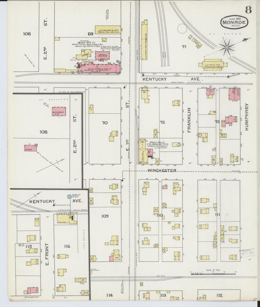 Sanborn Fire Insurance Map from Monroe, Monroe County, Michigan (1893), Sheet #0008 - Historic Sanborn Fire Insurance Map Print, vintage old map wall art, antique decor, genealogy gift, Michigan Michigan map
