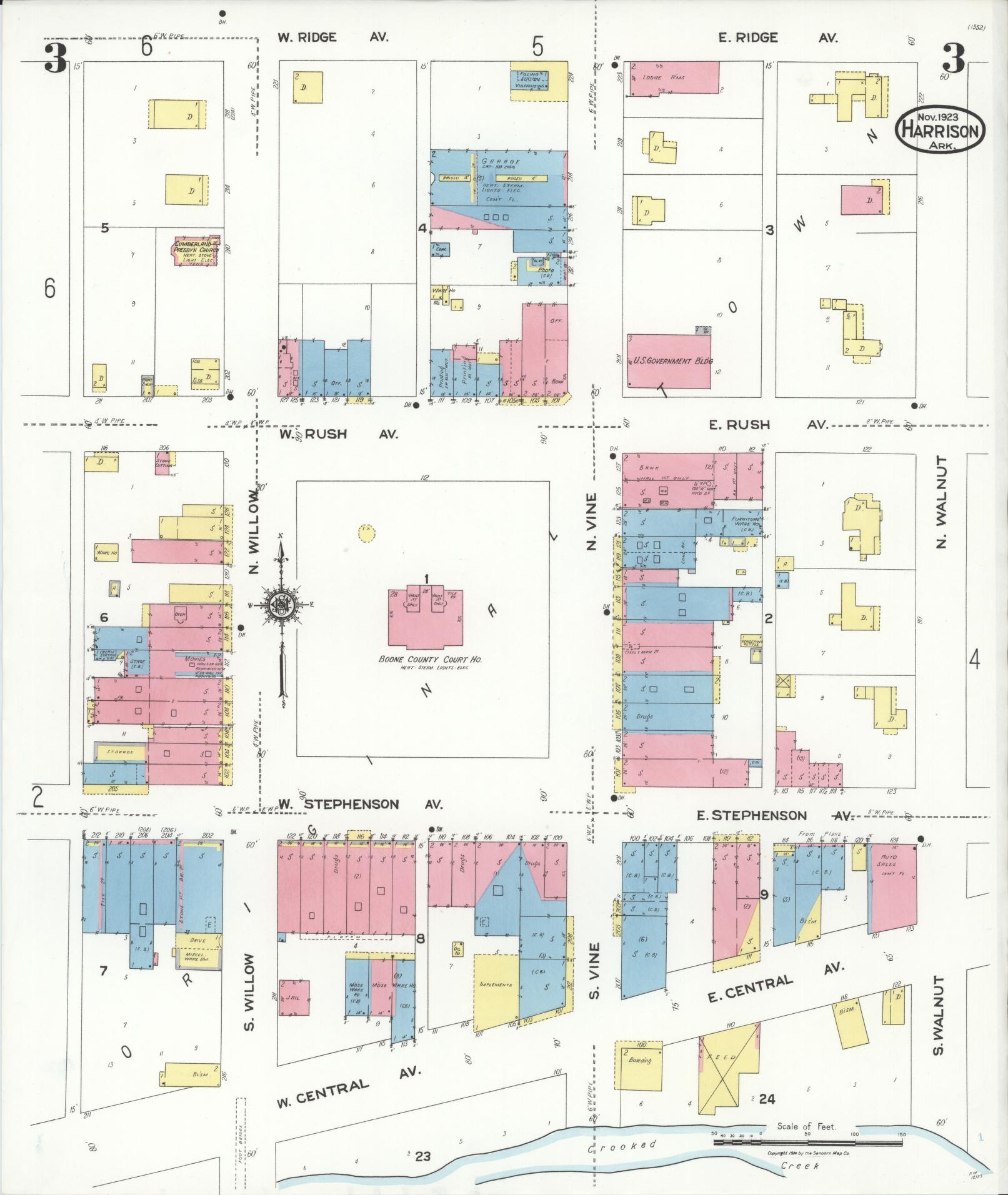 Sanborn Fire Insurance Map from Harrison, Boone County, Arkansas (1923), Sheet #0003 - Complete Map Set gallery image, historic Sanborn map, vintage wall art, Arkansas Arkansas