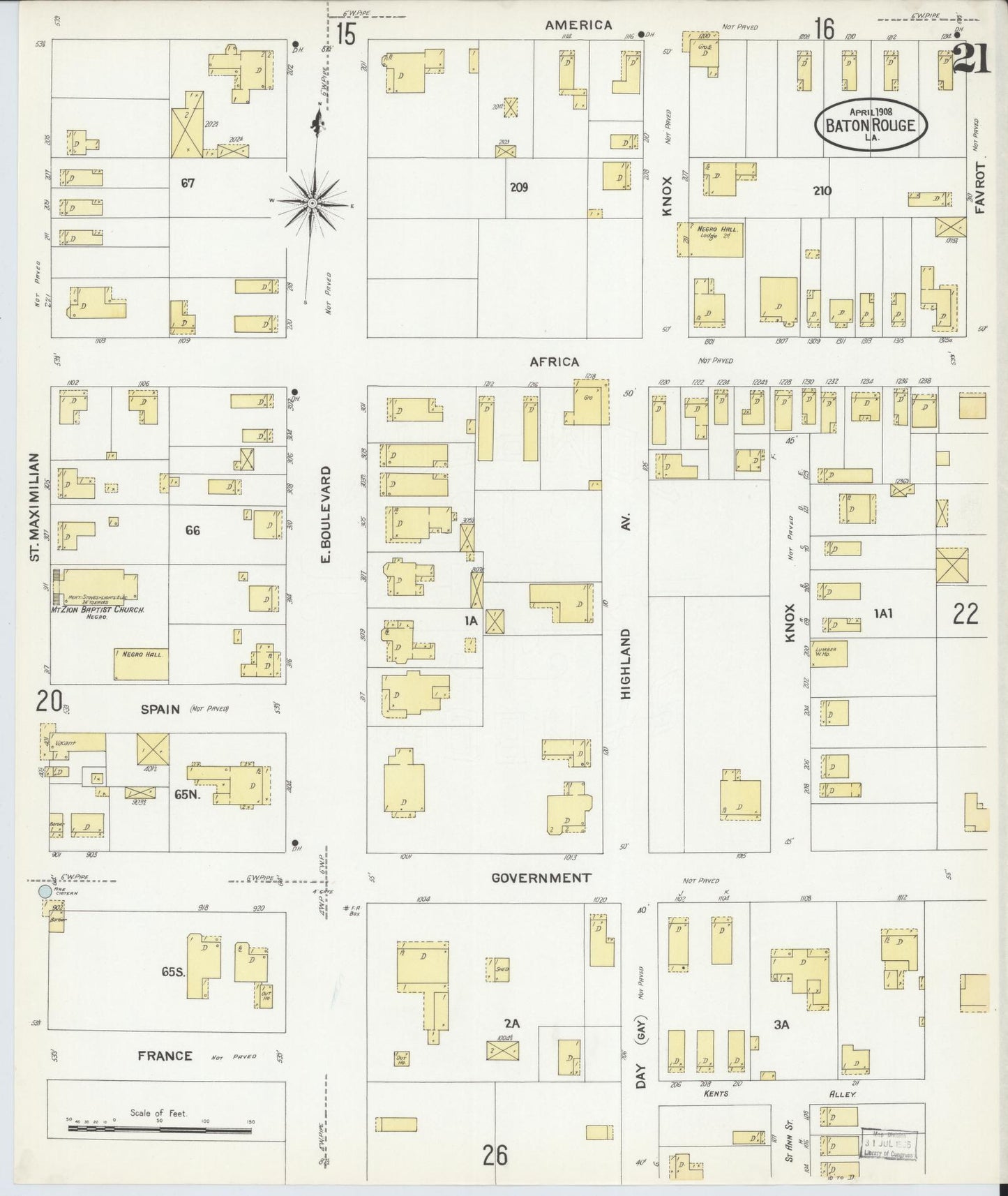 Sanborn Fire Insurance Map from Baton Rouge, East Baton Rouge Parish, Louisiana (1908), Sheet #0021 - Complete Map Set gallery image, historic Sanborn map, vintage wall art, Louisiana Louisiana