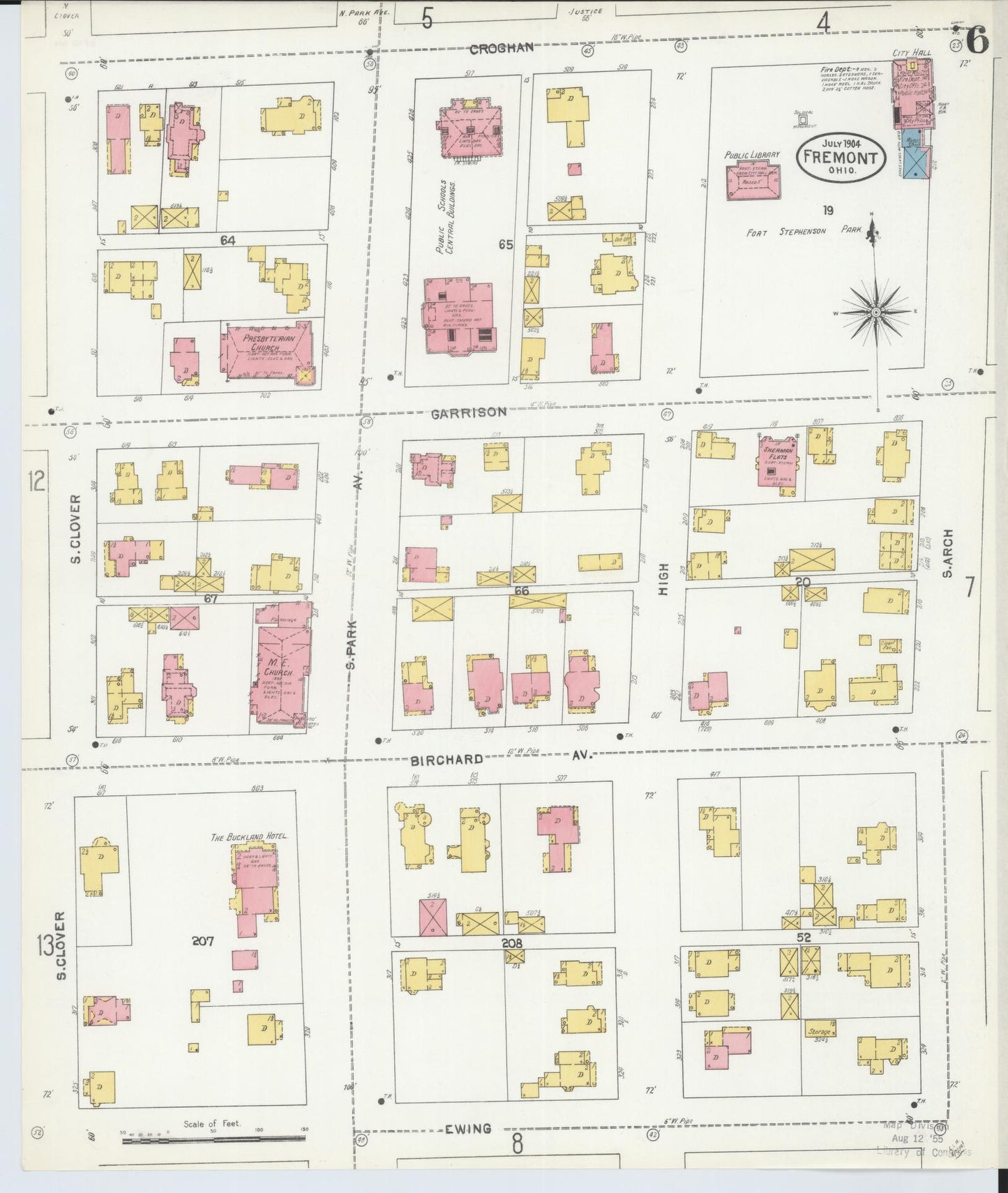 Sanborn Fire Insurance Map from Fremont, Sandusky County, Ohio (1904), Sheet #0006 - Historic Sanborn Fire Insurance Map Print, vintage old map wall art, antique decor, genealogy gift, Ohio Ohio map