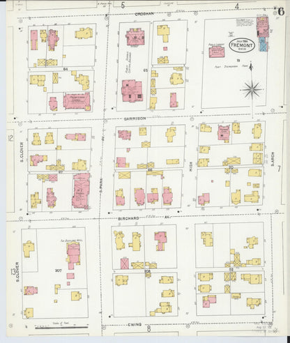 Sanborn Fire Insurance Map from Fremont, Sandusky County, Ohio (1904), Sheet #0006 - Historic Sanborn Fire Insurance Map Print, vintage old map wall art, antique decor, genealogy gift, Ohio Ohio map