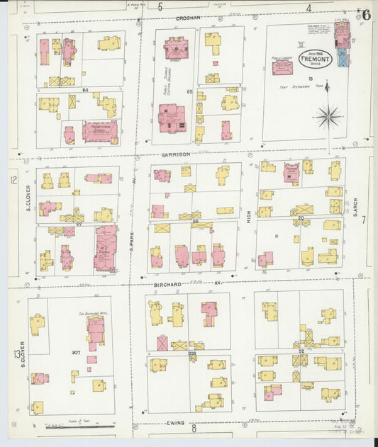 Sanborn Fire Insurance Map from Fremont, Sandusky County, Ohio (1904), Sheet #0006 - Historic Sanborn Fire Insurance Map Print, vintage old map wall art, antique decor, genealogy gift, Ohio Ohio map