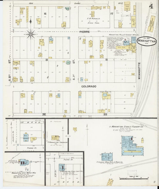 Sanborn Fire Insurance Map from Manhattan, Riley County, Kansas (1890), Sheet #0004 - Historic Sanborn Fire Insurance Map Print, vintage old map wall art, antique decor, genealogy gift, Kansas Kansas map
