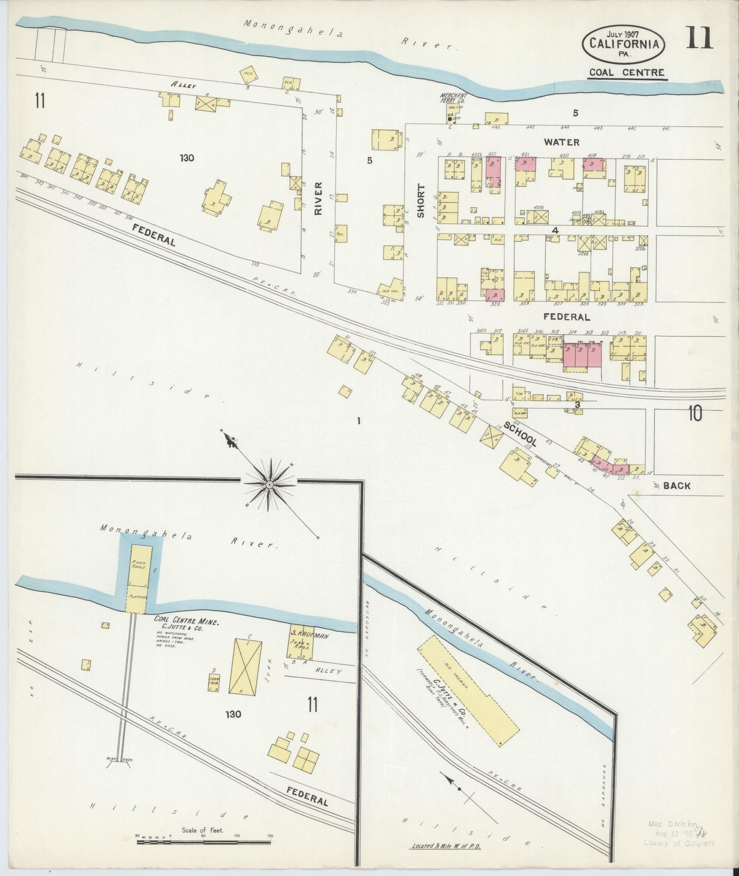 Sanborn Fire Insurance Map from California, Washington County, Pennsylvania (1907), Sheet #0011 - Complete Map Set gallery image, historic Sanborn map, vintage wall art, California California