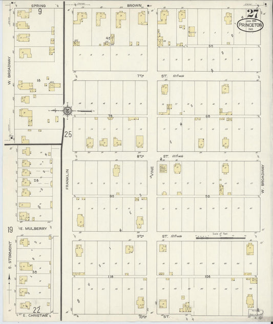 Sanborn Fire Insurance Map from Princeton, Gibson County, Indiana (1914), Sheet #0027 - Historic Sanborn Fire Insurance Map Print, vintage old map wall art, antique decor, genealogy gift, Indiana Indiana map