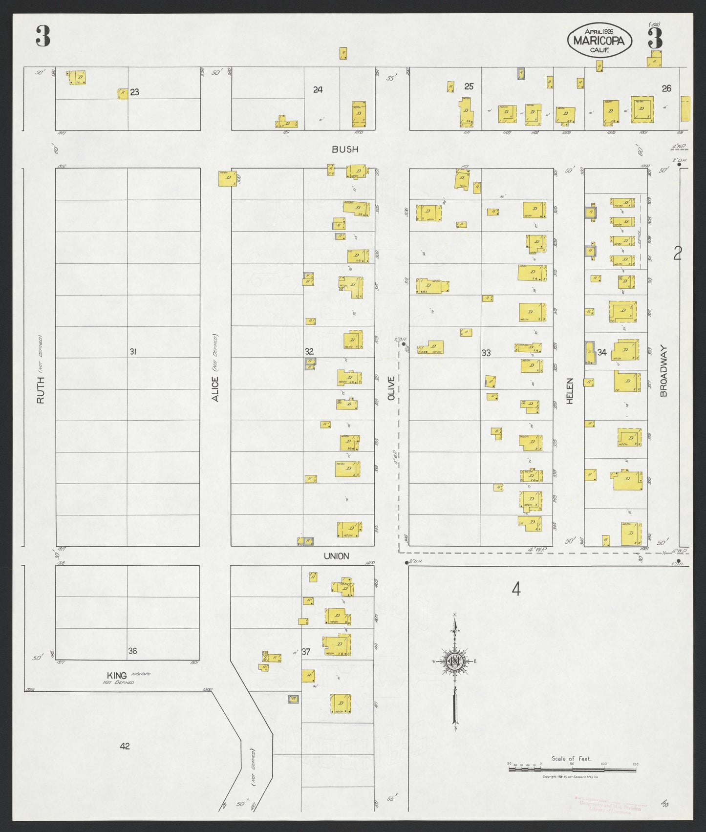 Sanborn Fire Insurance Map from Maricopa, Kern County, California (1926), Sheet #0003 - Complete Map Set gallery image, historic Sanborn map, vintage wall art, California California