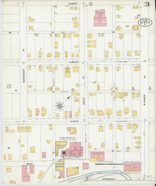 Sanborn Fire Insurance Map from Du Bois, Clearfield County, Pennsylvania (1906), Sheet #0003 - Historic Sanborn Fire Insurance Map Print, vintage old map wall art, antique decor, genealogy gift, Pennsylvania Pennsylvania map