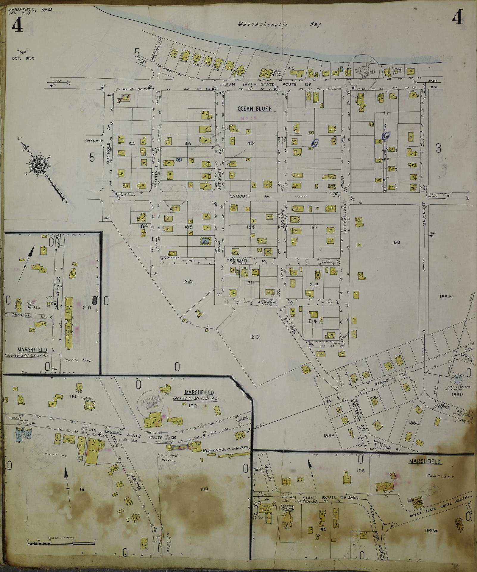 Sanborn Fire Insurance Map from Marshfield, Plymouth County, Massachusetts (1954), Sheet #0004 - Complete Map Set gallery image, historic Sanborn map, vintage wall art, Massachusetts Massachusetts