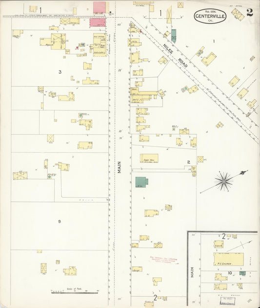 Sanborn Fire Insurance Map from Centerville, Alameda County, California (1896), Sheet #0002 - Historic Sanborn Fire Insurance Map Print, vintage old map wall art, antique decor, genealogy gift, California California map