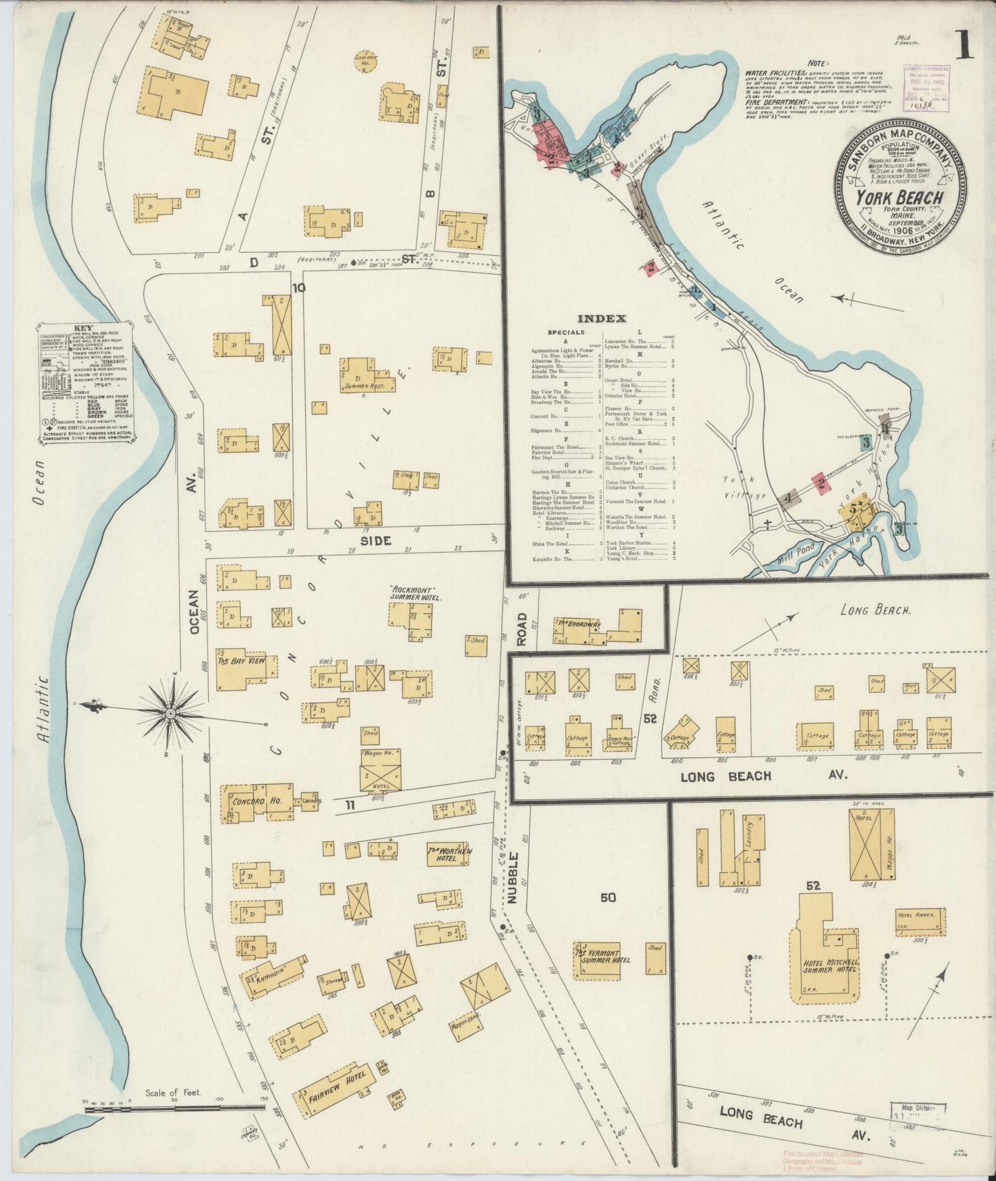 Sanborn Fire Insurance Map from York Beach, York County, Maine (1906), Sheet #0001 - Complete Map Set gallery image, historic Sanborn map, vintage wall art, Maine Maine