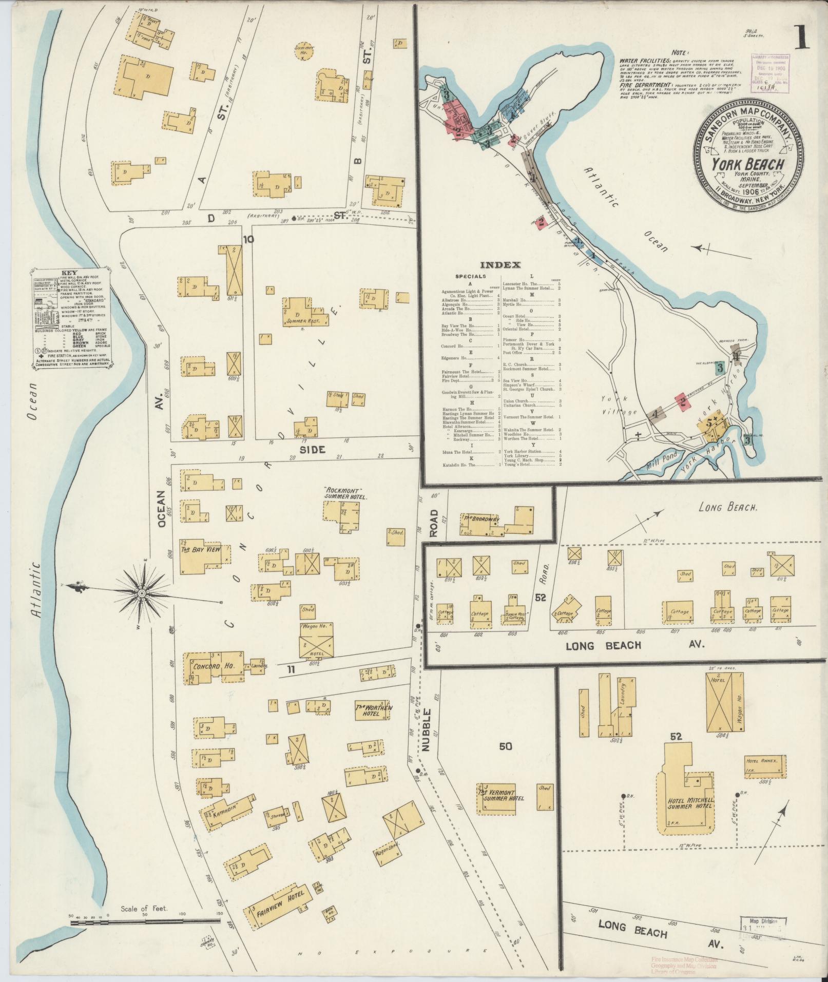 Sanborn Fire Insurance Map from York Beach, York County, Maine (1906), Sheet #0001 - Complete Map Set gallery image, historic Sanborn map, vintage wall art, Maine Maine