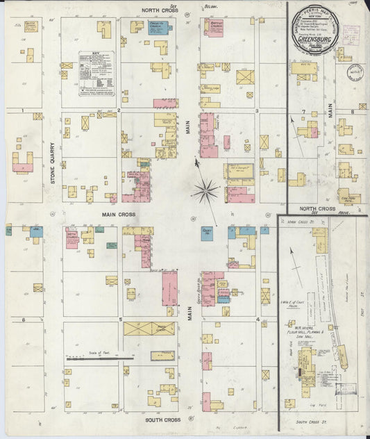 Sanborn Fire Insurance Map from Greensburg, Green County, Kentucky (1901), Sheet #0001 - Historic Sanborn Fire Insurance Map Print, vintage old map wall art, antique decor, genealogy gift, Kentucky Kentucky map