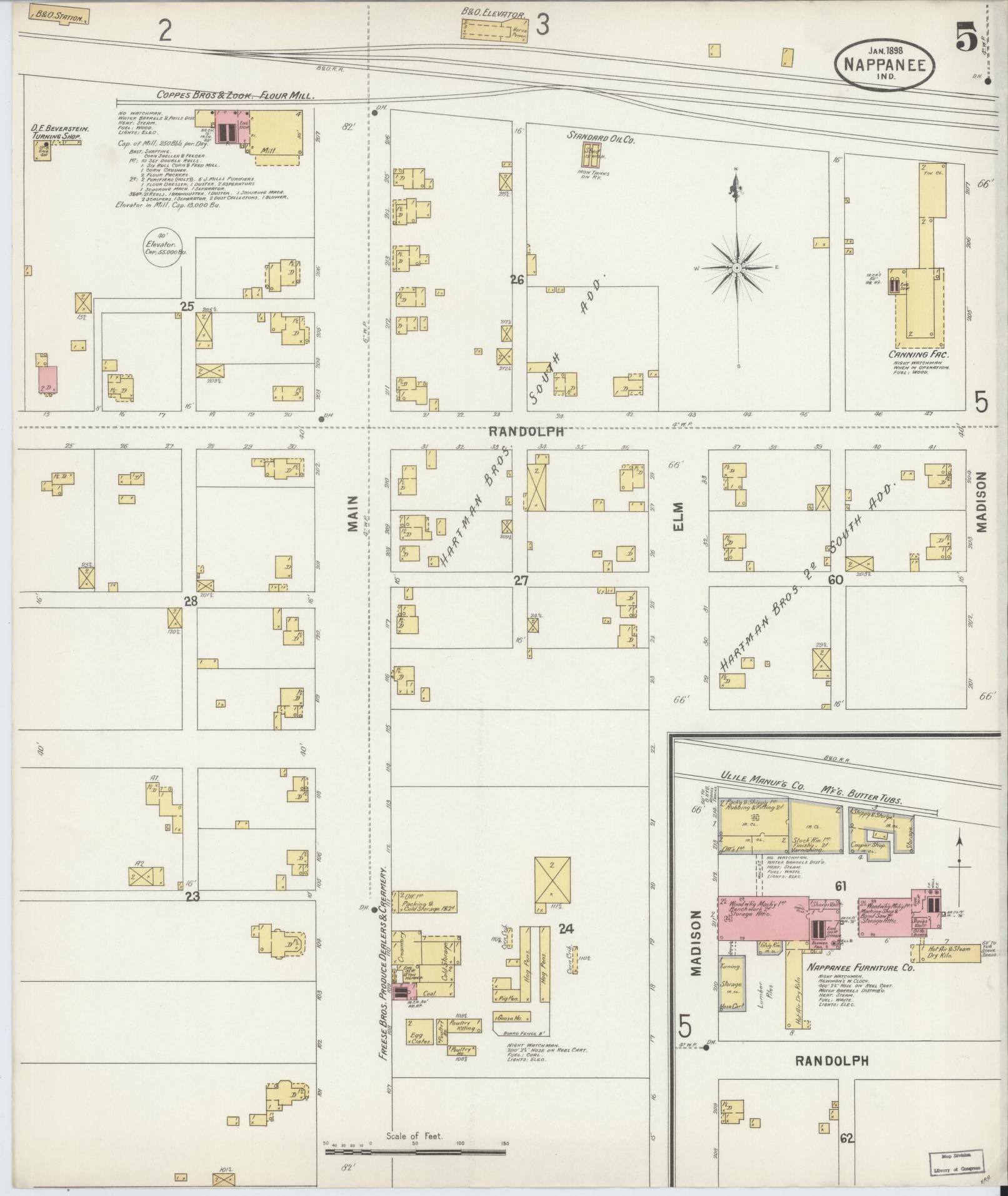 Sanborn Fire Insurance Map from Nappanee, Elkhart County, Indiana (1898), Sheet #0005 - Complete Map Set gallery image, historic Sanborn map, vintage wall art, Indiana Indiana
