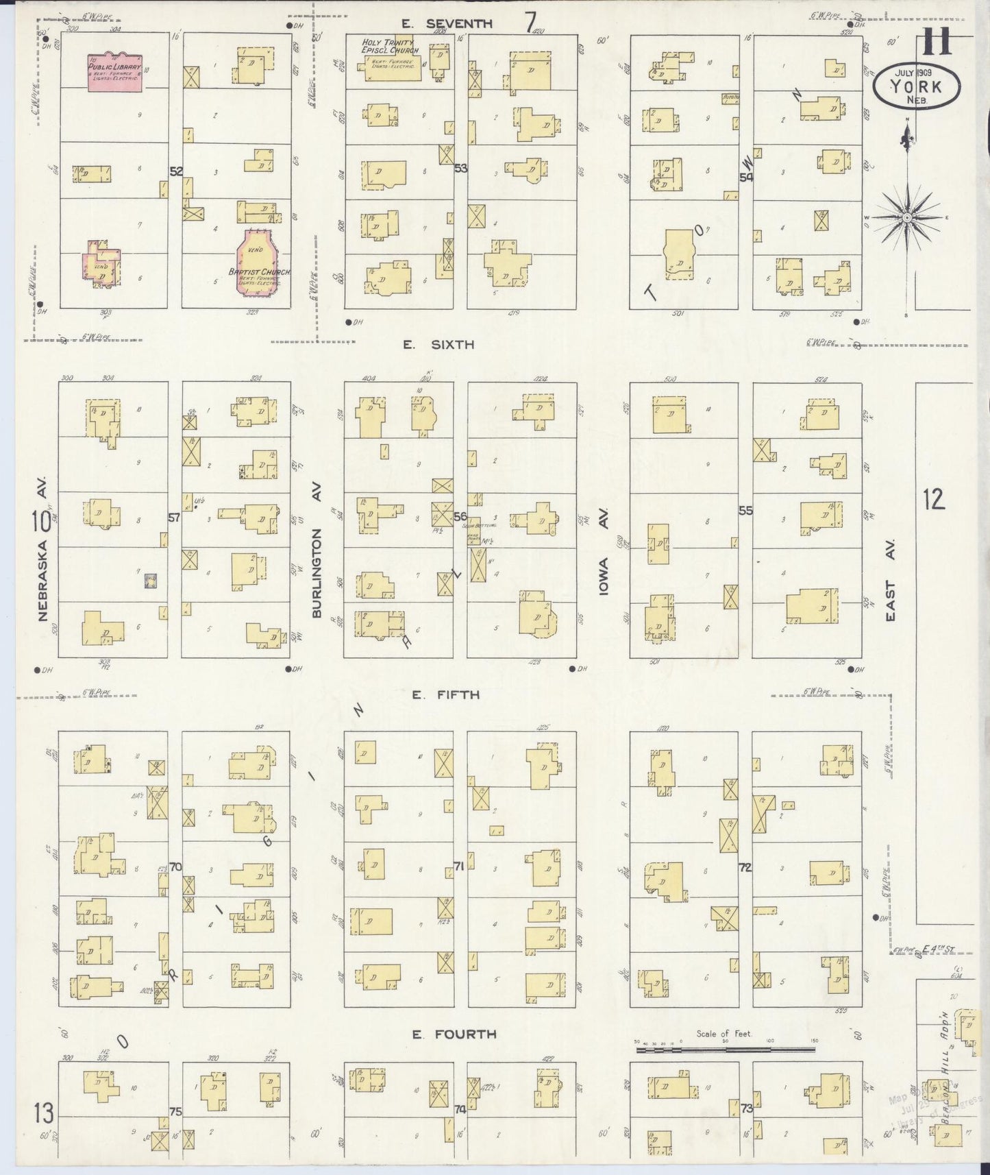 Sanborn Fire Insurance Map from York, York County, Nebraska (1909), Sheet #0011 - Historic Sanborn Fire Insurance Map Print, vintage old map wall art, antique decor, genealogy gift, Nebraska Nebraska map