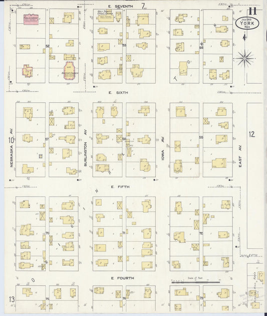Sanborn Fire Insurance Map from York, York County, Nebraska (1909), Sheet #0011 - Historic Sanborn Fire Insurance Map Print, vintage old map wall art, antique decor, genealogy gift, Nebraska Nebraska map