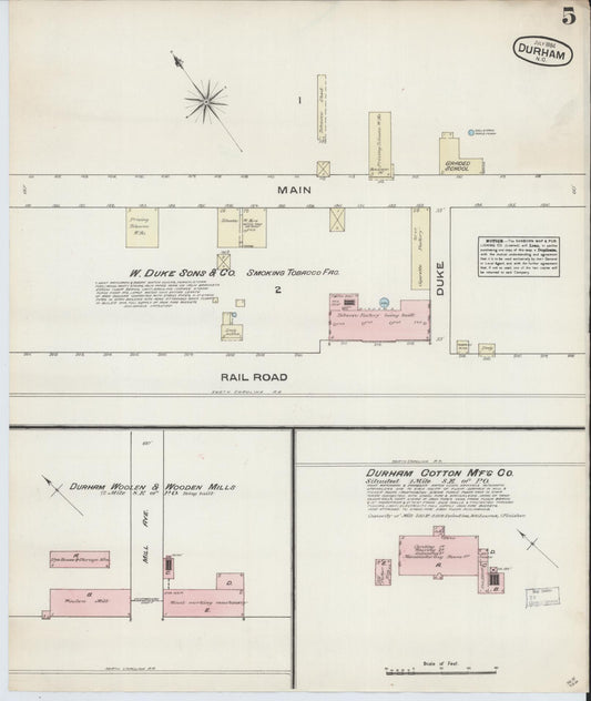 Sanborn Fire Insurance Map from Durham, Durham County, North Carolina (1884), Sheet #0005 - Historic Sanborn Fire Insurance Map Print, vintage old map wall art, antique decor, genealogy gift, North Carolina North Carolina map
