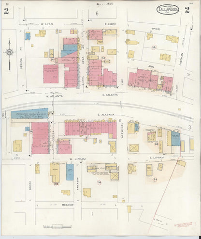 Sanborn Fire Insurance Map from Tallapoosa, Haralson County, Georgia (1939), Sheet #0002 - Complete Map Set gallery image, historic Sanborn map, vintage wall art, Georgia Georgia