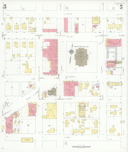 Sanborn Fire Insurance Map from Palestine, Anderson County, Texas (1935), Sheet #0005 - Historic Sanborn Fire Insurance Map Print, vintage old map wall art, antique decor, genealogy gift, Texas Texas map
