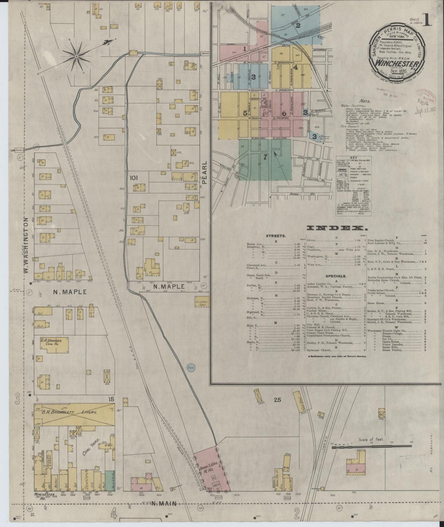 Sanborn Fire Insurance Map from Winchester, Clark County, Kentucky (1895), Sheet #0001 - Historic Sanborn Fire Insurance Map Print, vintage old map wall art, antique decor, genealogy gift, Kentucky Kentucky map