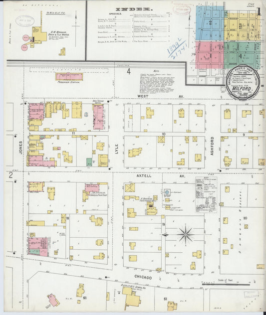 Sanborn Fire Insurance Map from Milford, Iroquois County, Illinois (1899), Sheet #0001 - Historic Sanborn Fire Insurance Map Print, vintage old map wall art, antique decor, genealogy gift, Illinois Illinois map