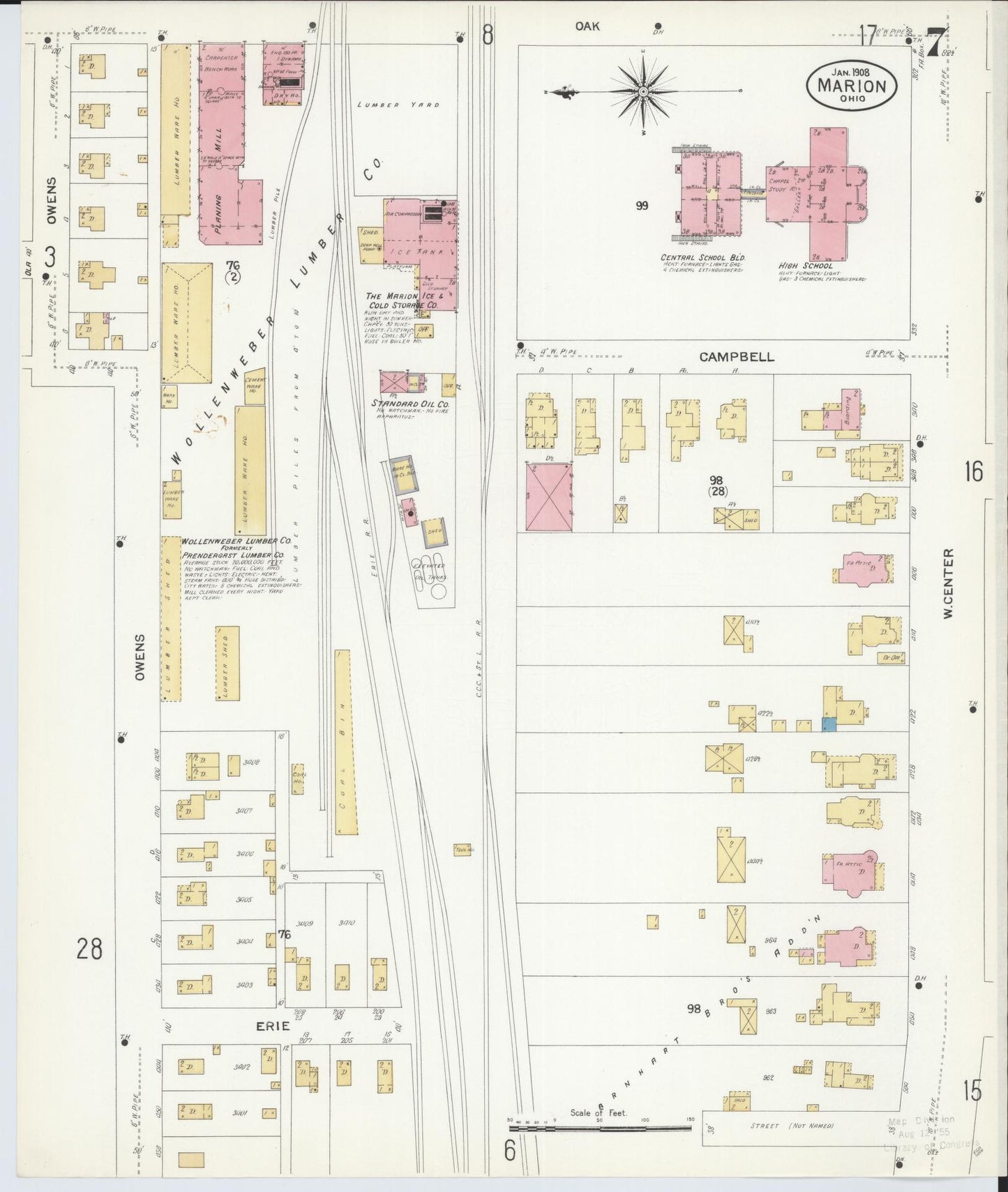 Sanborn Fire Insurance Map from Marion, Marion County, Ohio (1908), Sheet #0007 - Historic Sanborn Fire Insurance Map Print, vintage old map wall art, antique decor, genealogy gift, Ohio Ohio map