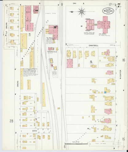 Sanborn Fire Insurance Map from Marion, Marion County, Ohio (1908), Sheet #0007 - Historic Sanborn Fire Insurance Map Print, vintage old map wall art, antique decor, genealogy gift, Ohio Ohio map