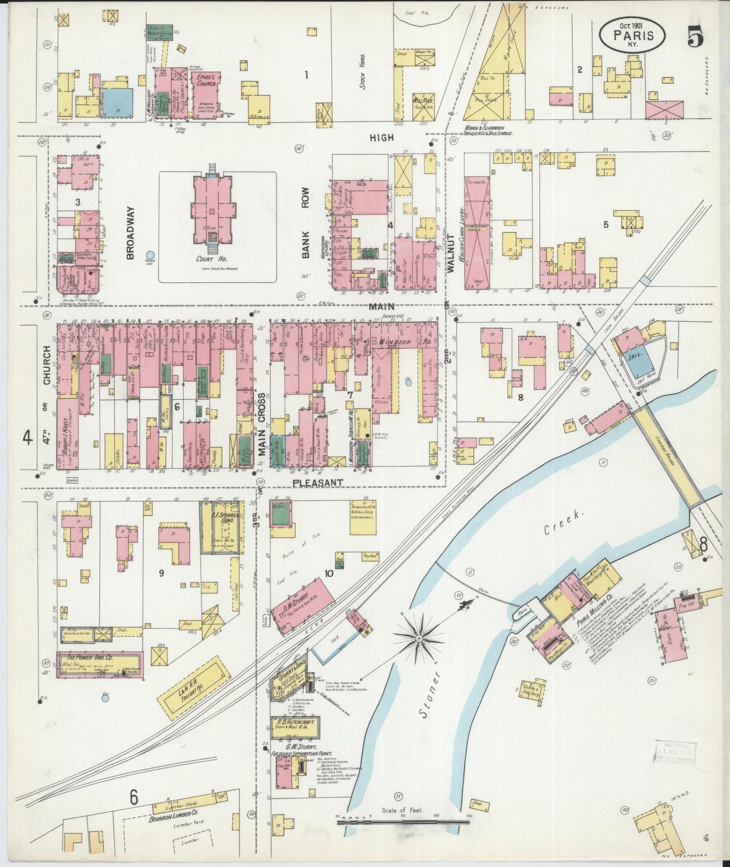 Sanborn Fire Insurance Map from Paris, Bourbon County, Kentucky (1901), Sheet #0005 - Complete Map Set gallery image, historic Sanborn map, vintage wall art, Kentucky Kentucky