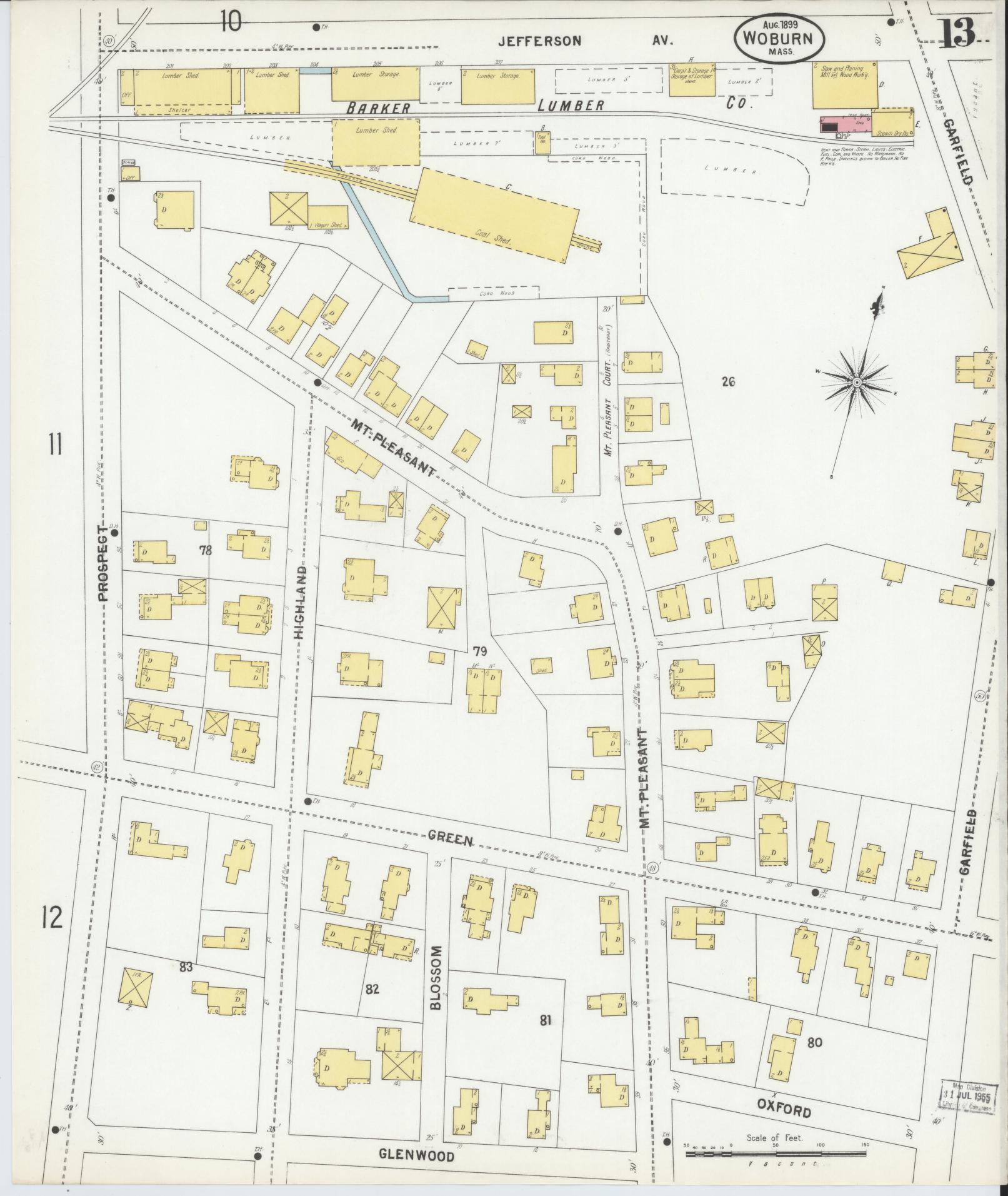 Sanborn Fire Insurance Map from Woburn, Middlesex County, Massachusetts (1899), Sheet #0013 - Complete Map Set gallery image, historic Sanborn map, vintage wall art, Massachusetts Massachusetts