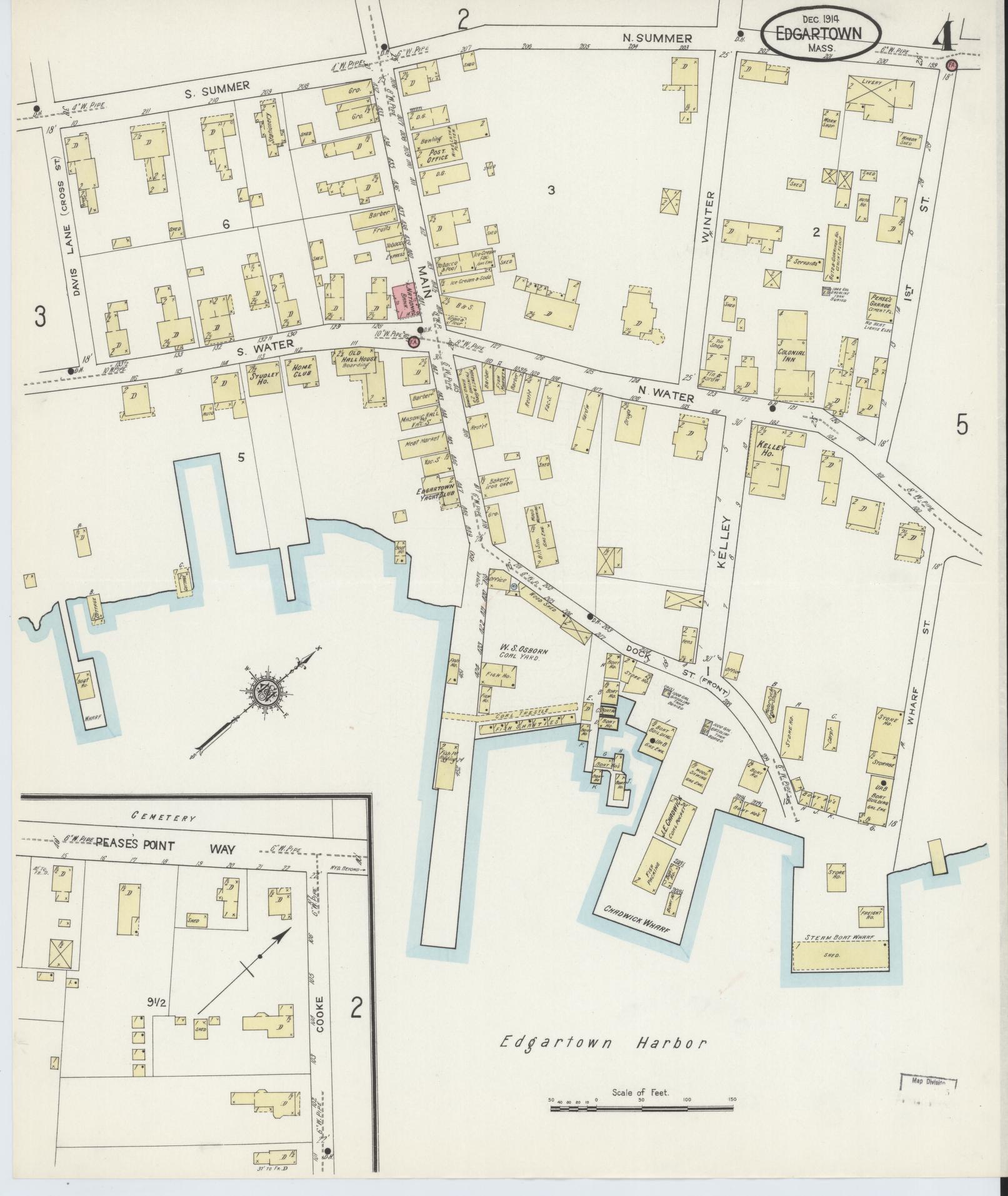 Sanborn Fire Insurance Map from Edgartown, Dukes County, Massachusetts (1914), Sheet #0004 - Complete Map Set gallery image, historic Sanborn map, vintage wall art, Massachusetts Massachusetts