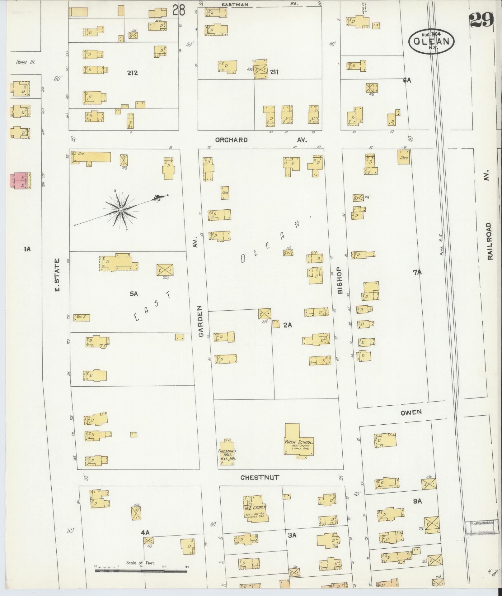 Sanborn Fire Insurance Map from Olean, Cattaraugus County, New York (1904), Sheet #0029 - Complete Map Set gallery image, historic Sanborn map, vintage wall art, New York New York