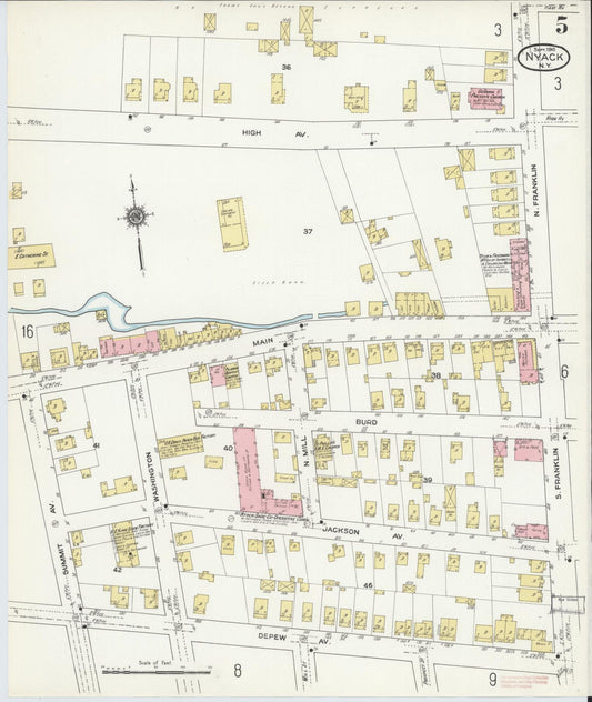 Sanborn Fire Insurance Map from Nyack, Rockland County, New York (1910), Sheet #0005 - Historic Sanborn Fire Insurance Map Print, vintage old map wall art, antique decor, genealogy gift, New York New York map