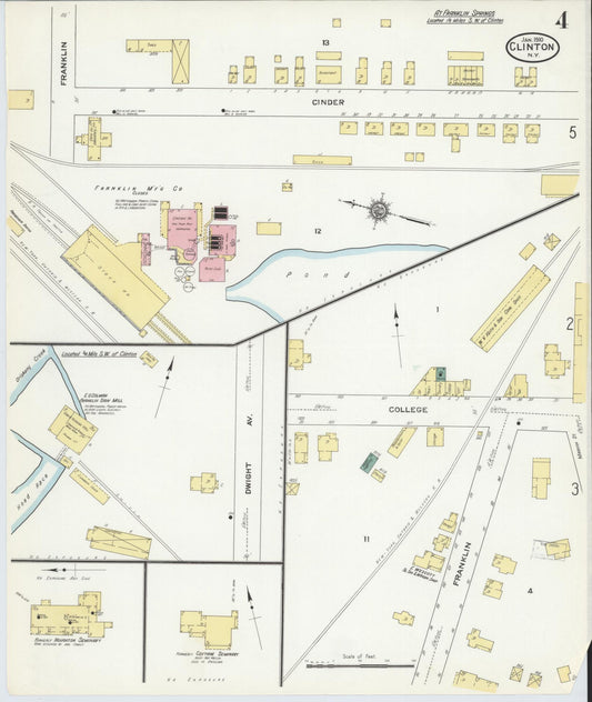 Sanborn Fire Insurance Map from Clinton, Oneida County, New York (1910), Sheet #0004 - Historic Sanborn Fire Insurance Map Print, vintage old map wall art, antique decor, genealogy gift, New York New York map