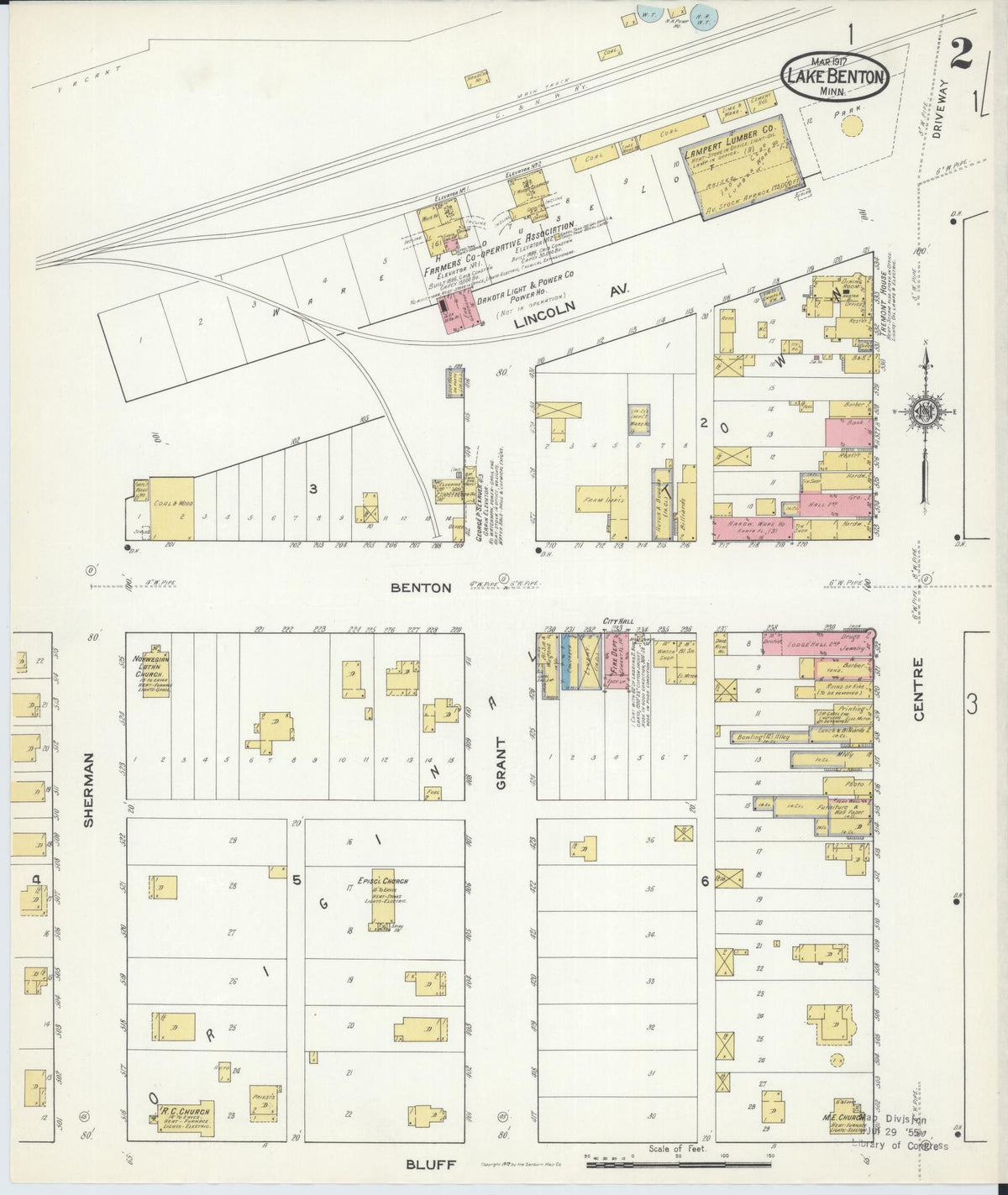 Sanborn Fire Insurance Map from Lake Benton, Lincoln County, Minnesota (1917), Sheet #0002 - Historic Sanborn Fire Insurance Map Print, vintage old map wall art, antique decor, genealogy gift, Minnesota Minnesota map