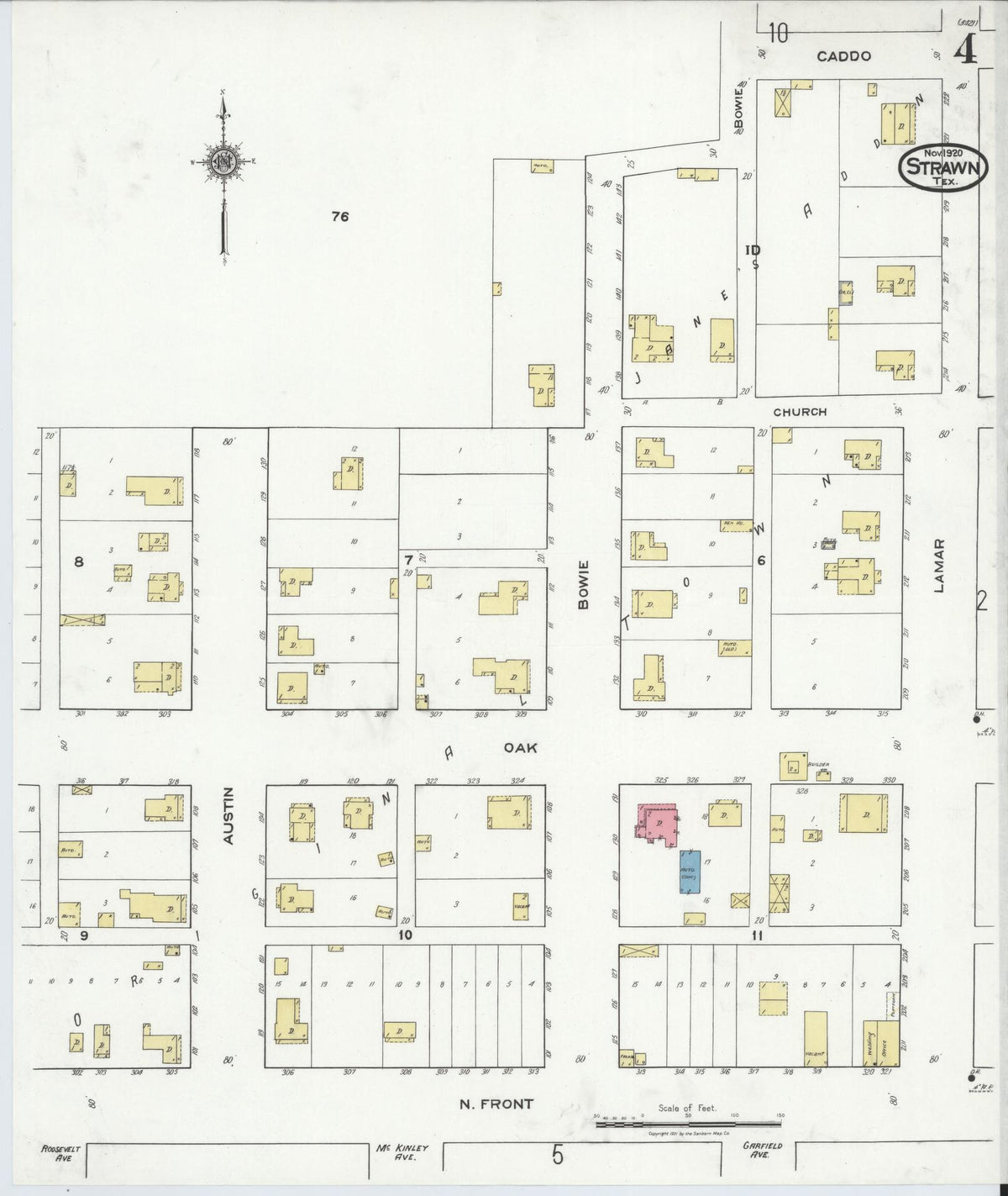 Sanborn Fire Insurance Map from Strawn, Palo Pinto County, Texas (1920), Sheet #0004 - Complete Map Set gallery image, historic Sanborn map, vintage wall art, Texas Texas