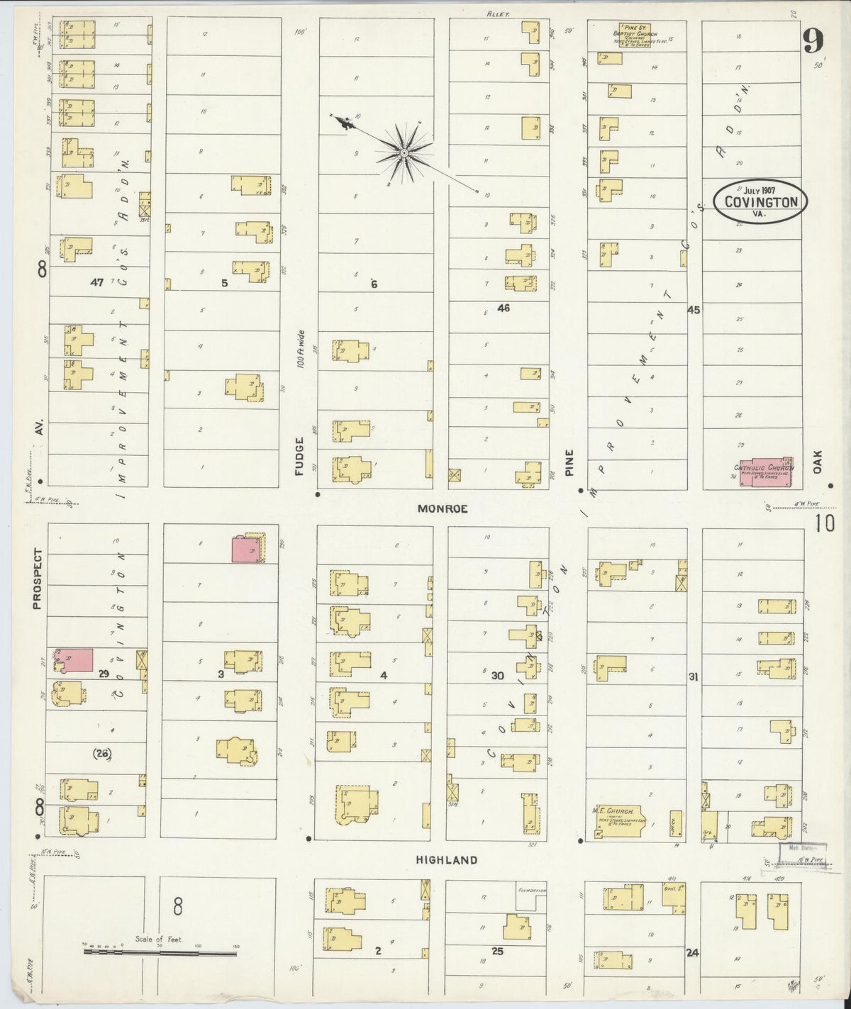Sanborn Fire Insurance Map from Covington, Independent Cities, Virginia (1907), Sheet #0009 - Complete Map Set gallery image, historic Sanborn map, vintage wall art, Virginia Virginia