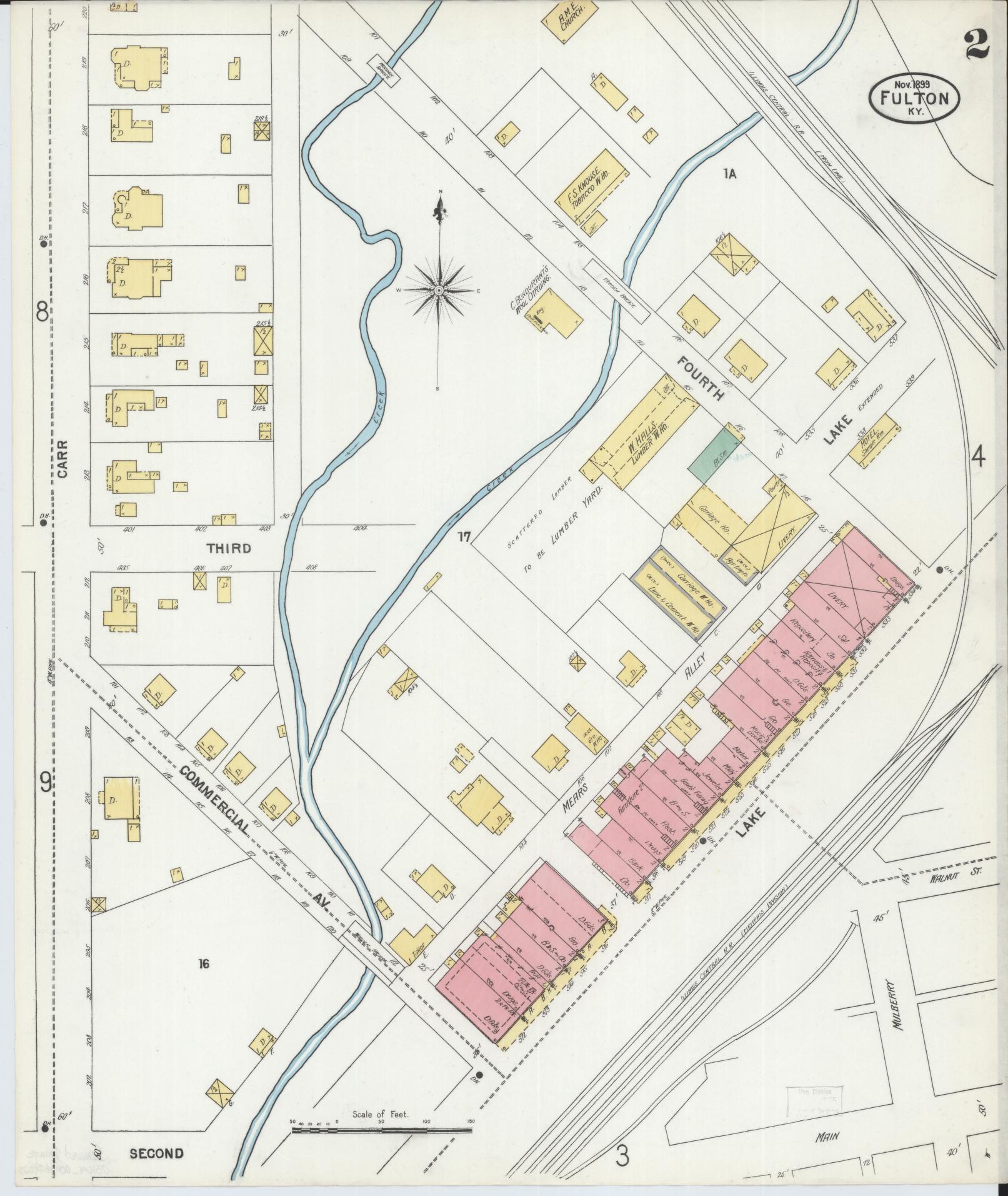 Sanborn Fire Insurance Map from Fulton, Fulton County, Kentucky (1899), Sheet #0002 - Complete Map Set gallery image, historic Sanborn map, vintage wall art, Kentucky Kentucky