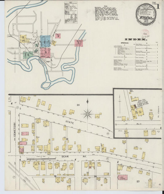 Sanborn Fire Insurance Map from Athens, Athens County, Ohio (1895), Sheet #0001 - Historic Sanborn Fire Insurance Map Print, vintage old map wall art, antique decor, genealogy gift, Ohio Ohio map
