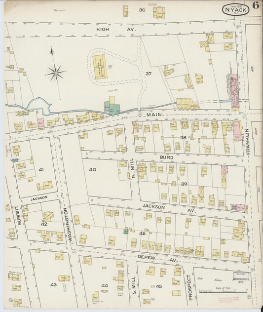 Sanborn Fire Insurance Map from Nyack, Rockland County, New York (1887), Sheet #0006 - Historic Sanborn Fire Insurance Map Print, vintage old map wall art, antique decor, genealogy gift, New York New York map