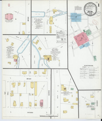 Sanborn Fire Insurance Map from Saline, Washtenaw County, Michigan (1899), Sheet #0001 - Complete Map Set gallery image, historic Sanborn map, vintage wall art, Michigan Michigan