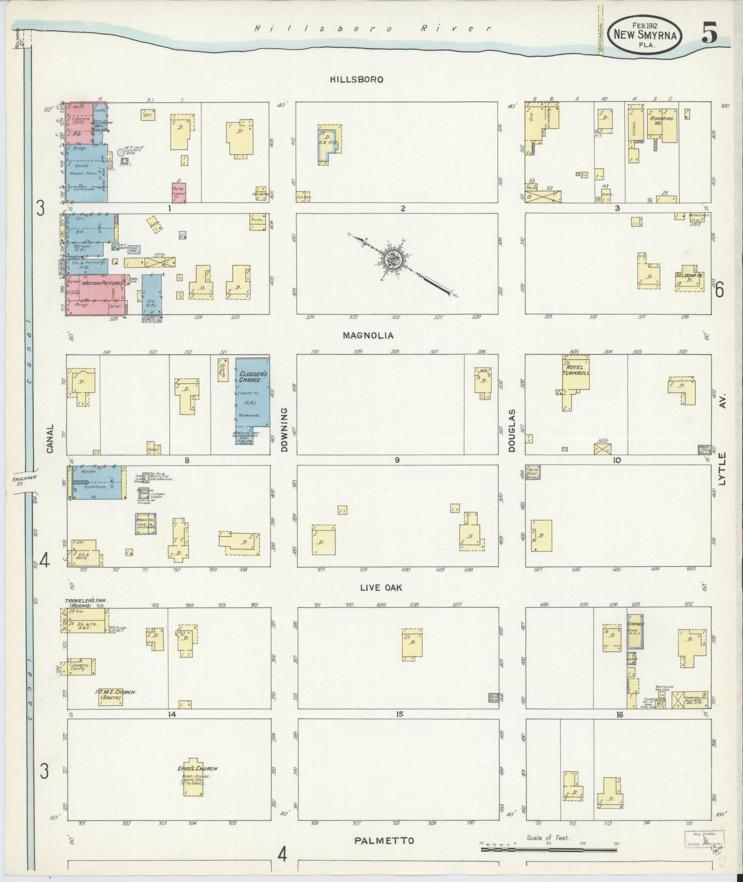 Sanborn Fire Insurance Map from New Smyrna, Valusia County, Florida (1912), Sheet #0005 - Complete Map Set gallery image, historic Sanborn map, vintage wall art, Florida Florida