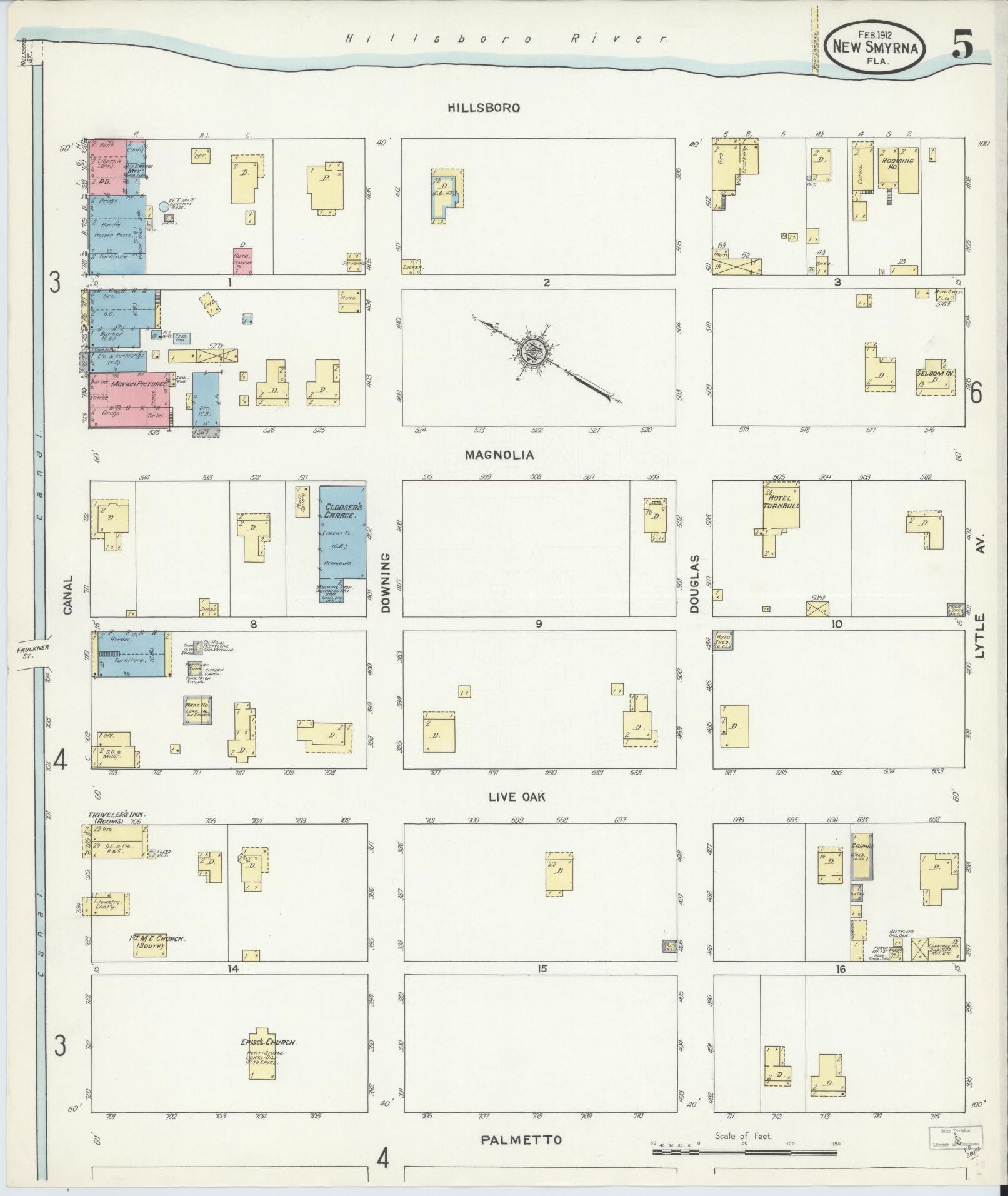 Sanborn Fire Insurance Map from New Smyrna, Valusia County, Florida (1912), Sheet #0005 - Complete Map Set gallery image, historic Sanborn map, vintage wall art, Florida Florida
