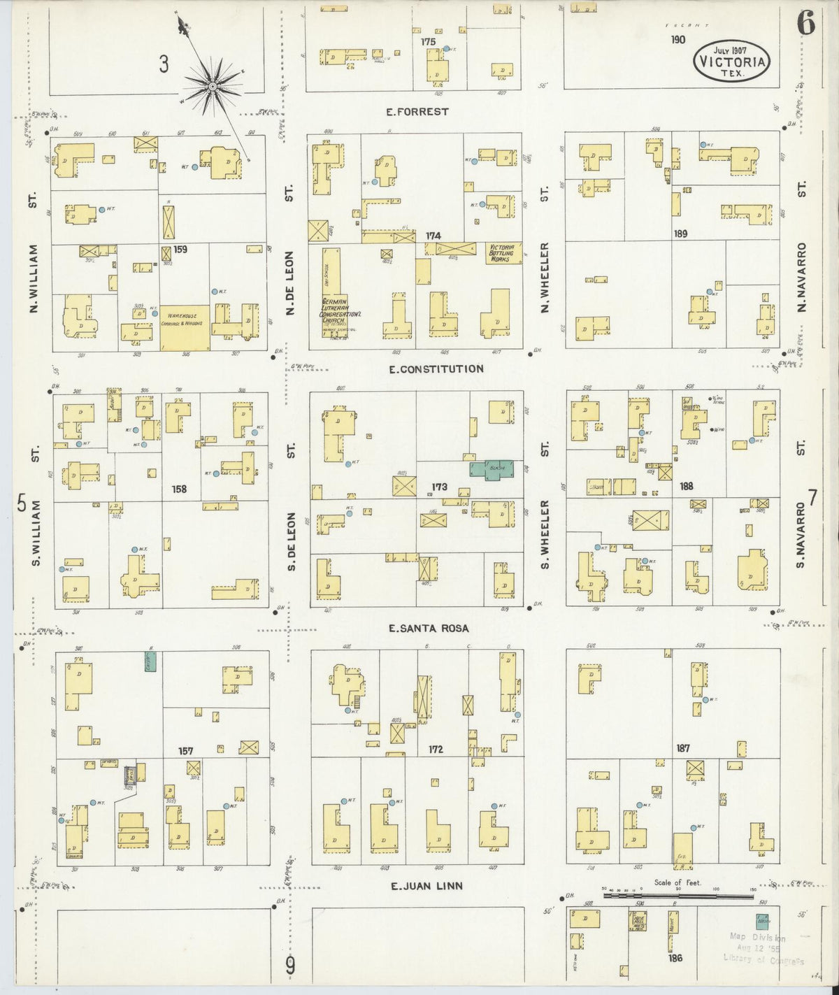 Sanborn Fire Insurance Map from Victoria, Victoria County, Texas (1907), Sheet #0006 - Complete Map Set gallery image, historic Sanborn map, vintage wall art, Texas Texas