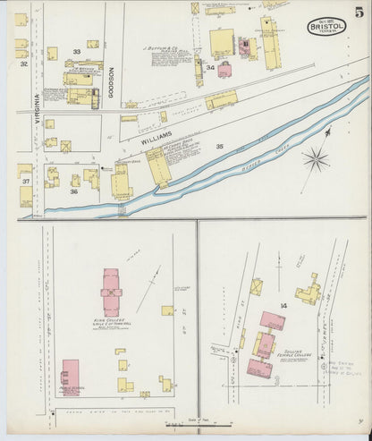 Sanborn Fire Insurance Map from Bristol, Sullivan County, Tennessee (1892), Sheet #0005 - Complete Map Set gallery image, historic Sanborn map, vintage wall art, Tennessee Tennessee
