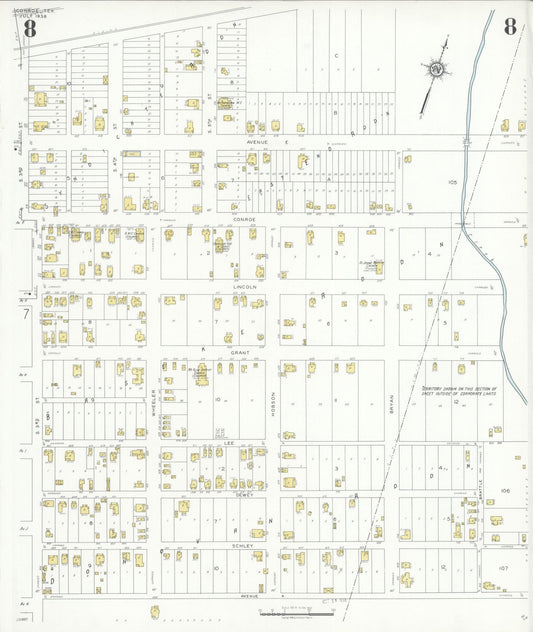 Sanborn Fire Insurance Map from Conroe, Montgomery County, Texas (1938), Sheet #0008 - Historic Sanborn Fire Insurance Map Print, vintage old map wall art, antique decor, genealogy gift, Texas Texas map