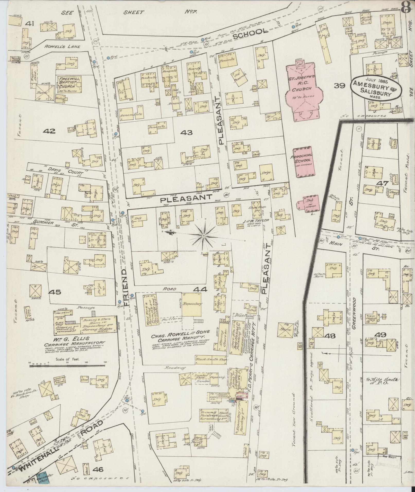 Sanborn Fire Insurance Map from Amesbury, Essex County, Massachusetts (1885), Sheet #0008 - Historic Sanborn Fire Insurance Map Print, vintage old map wall art, antique decor, genealogy gift, Massachusetts Massachusetts map