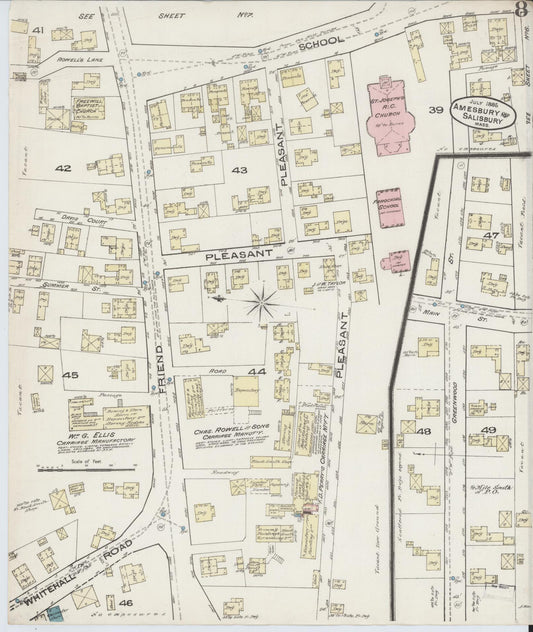 Sanborn Fire Insurance Map from Amesbury, Essex County, Massachusetts (1885), Sheet #0008 - Historic Sanborn Fire Insurance Map Print, vintage old map wall art, antique decor, genealogy gift, Massachusetts Massachusetts map