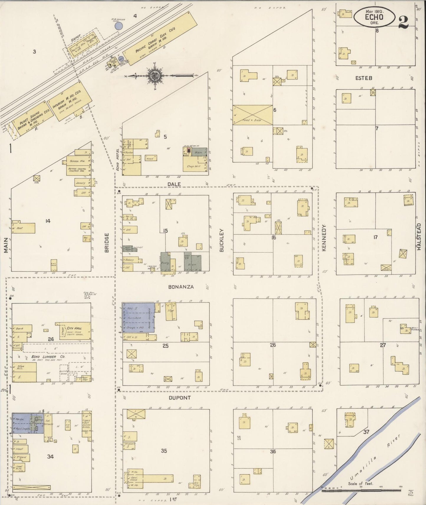 Sanborn Fire Insurance Map from Echo, Umatilla County, Oregon (1910), Sheet #0002 - Complete Map Set gallery image, historic Sanborn map, vintage wall art, Oregon Oregon