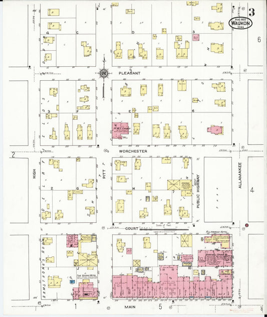Sanborn Fire Insurance Map from Waukon, Allamakee County, Iowa (1920), Sheet #0003 - Historic Sanborn Fire Insurance Map Print, vintage old map wall art
